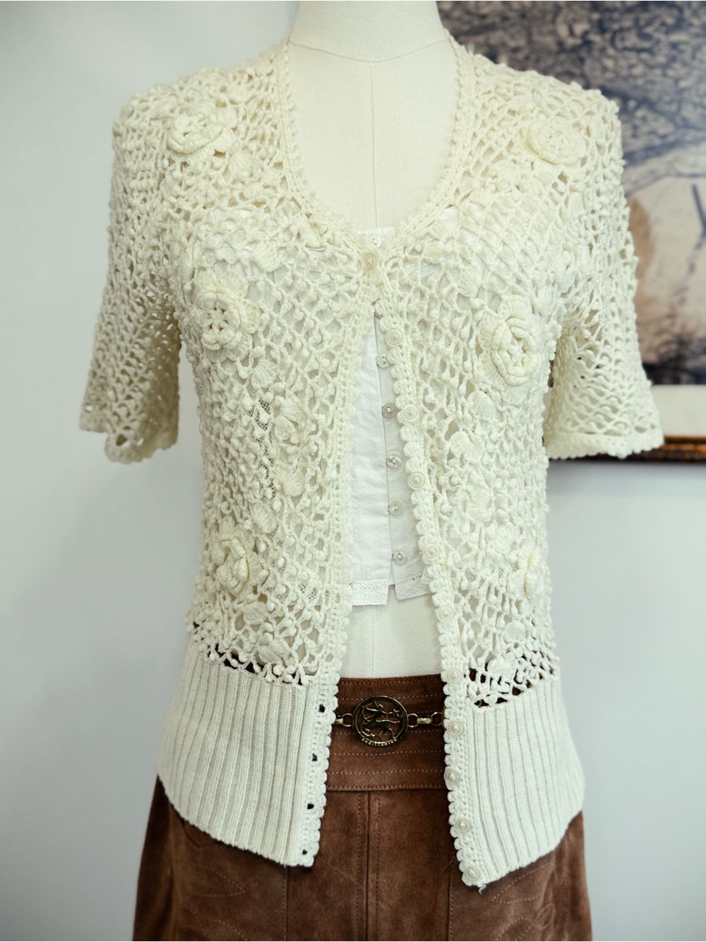 ✨ FREE PEOPLE vintage crochet cardigan
